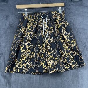Men's Black & Gold Baroque Print Shorts – Size 32